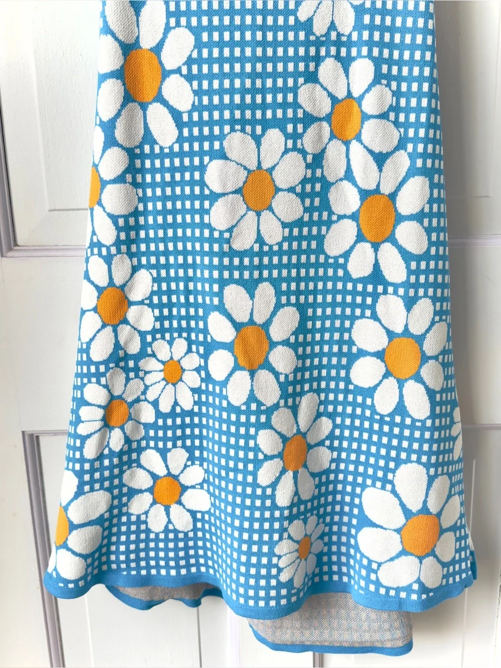 Zara Blue Gingham Daisy Knit Mini Dress Size Large - Picture 7 of 12